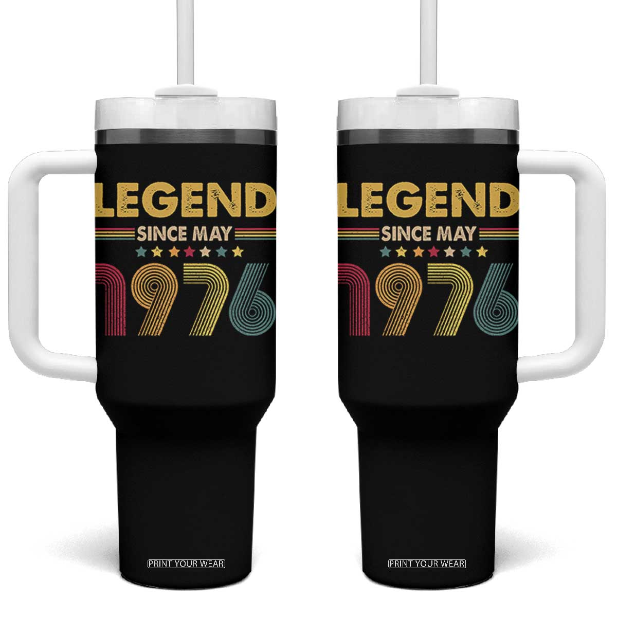 May 50th Birthday Tumbler With Handle Legends Since May 1976 Retro Bday TS11 One Size: 40 oz Black Print Your Wear