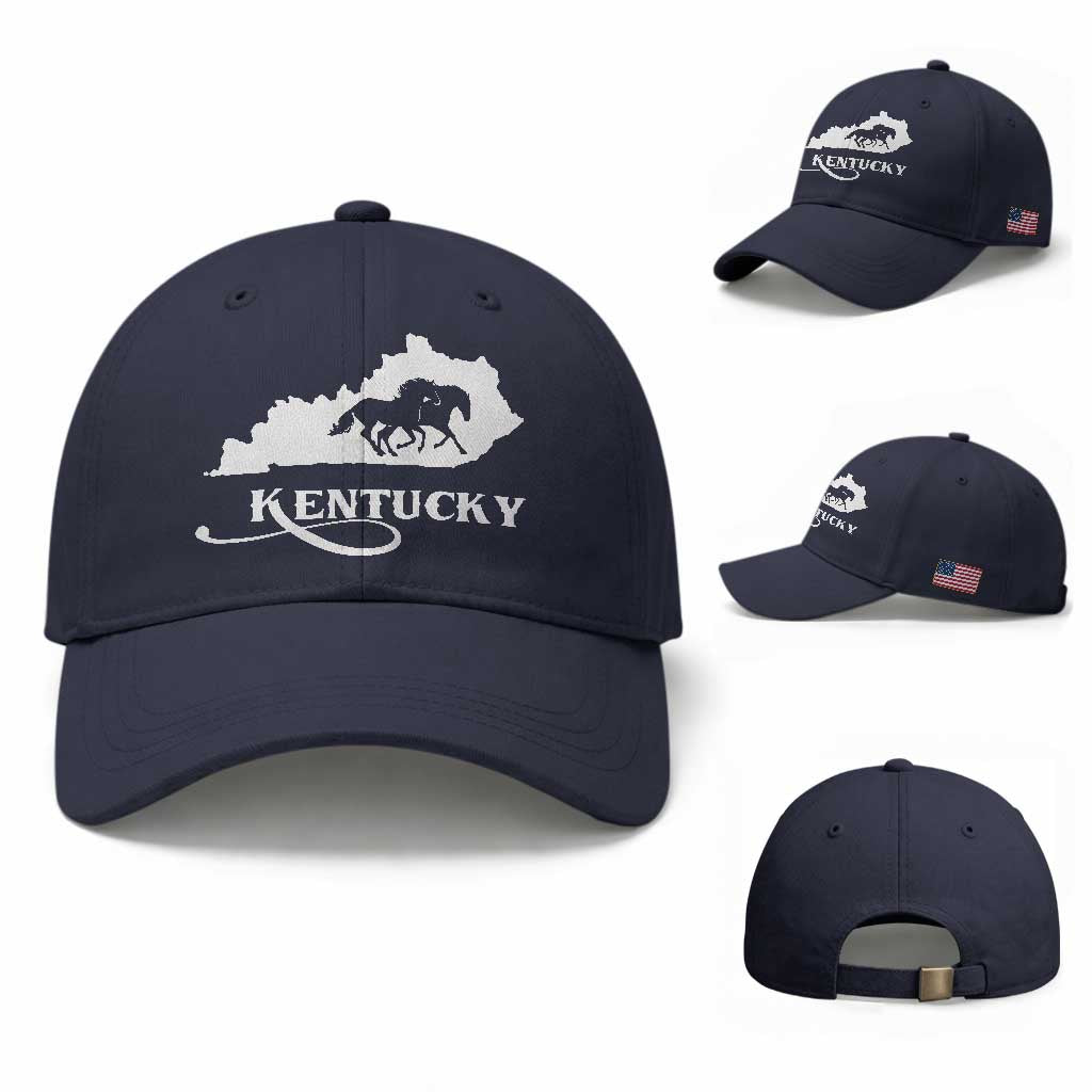 Kentucky Horse Map State Derby Day Baseball Cap TS11 Baseball Cap Universal Fit Navy Print Your Wear