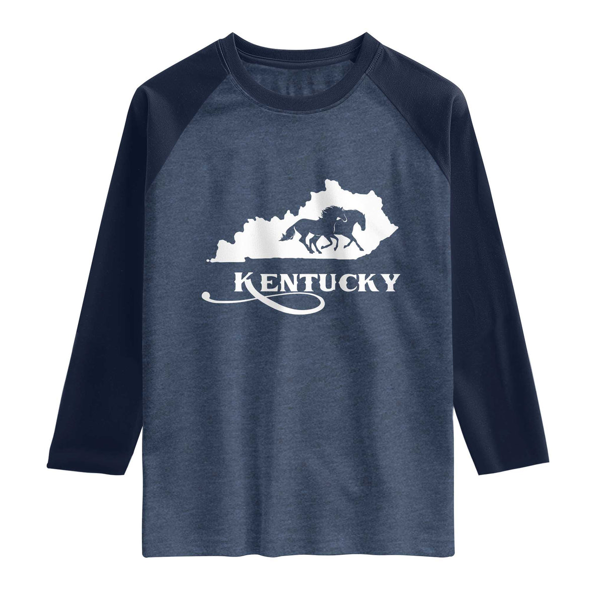 Kentucky Horse Map State Derby Day Raglan Shirt TS11 Heather Denim Navy Print Your Wear