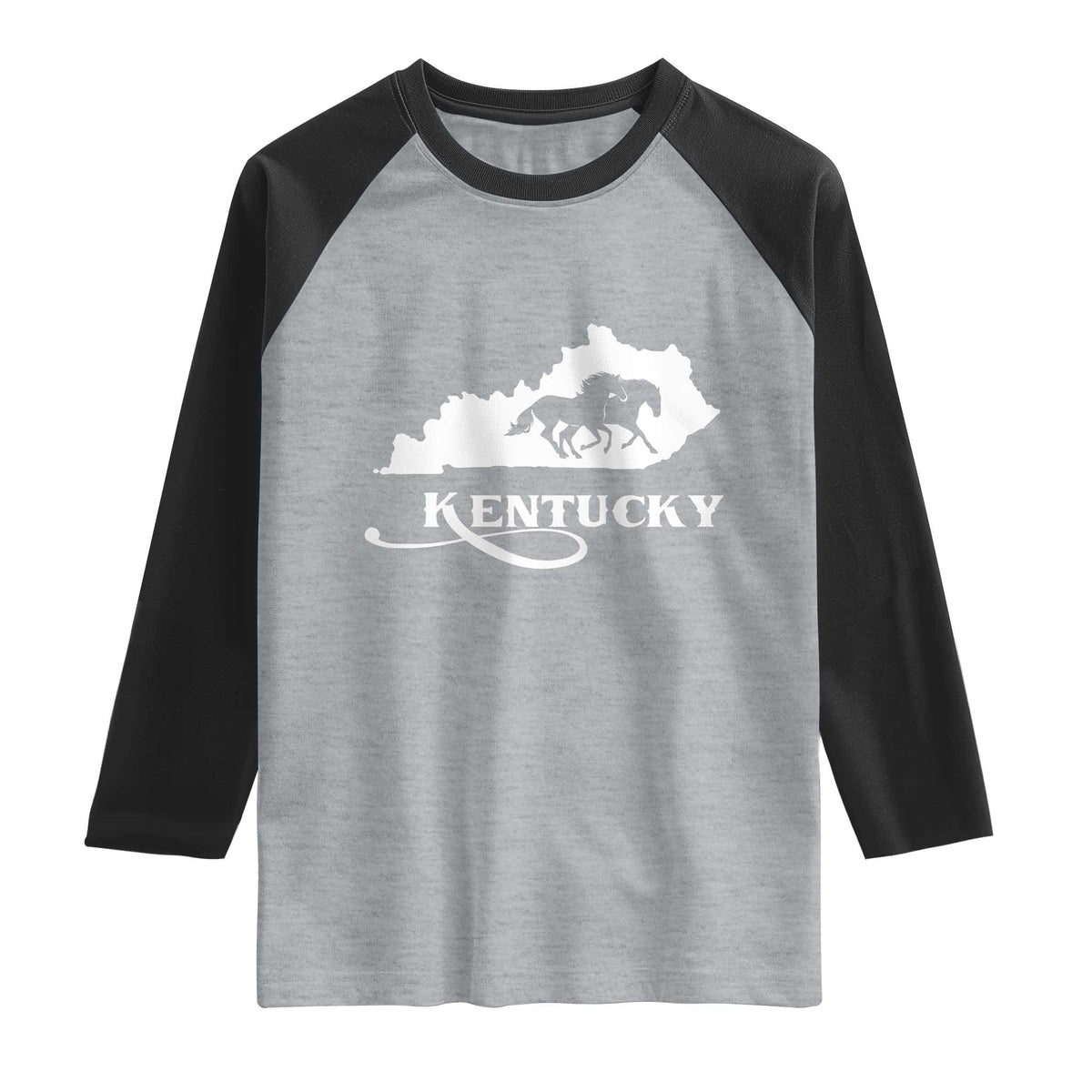 Kentucky Horse Map State Derby Day Raglan Shirt TS11 Heather Gray Black Print Your Wear