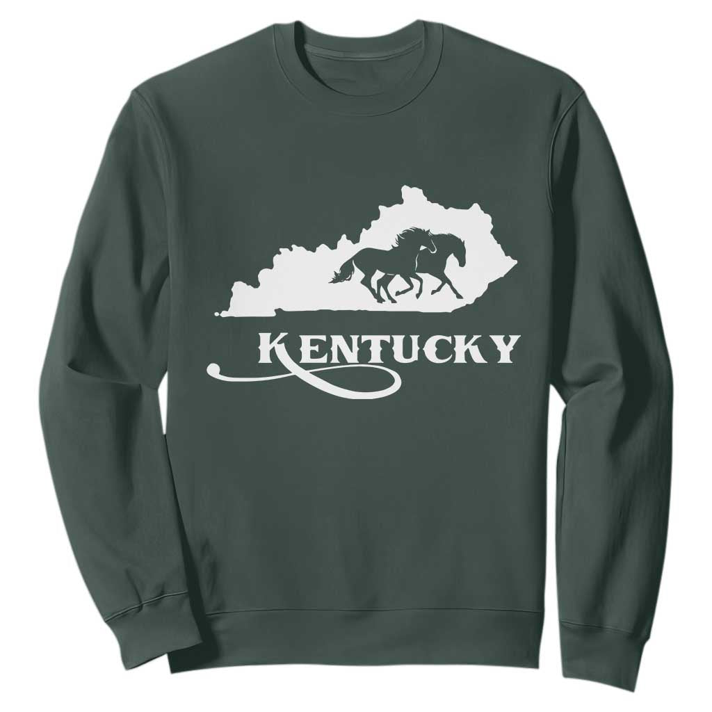 Kentucky Horse Map State Derby Day Sweatshirt TS11 Dark Forest Green Print Your Wear