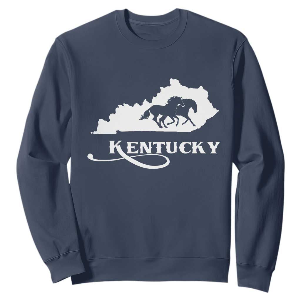 Kentucky Horse Map State Derby Day Sweatshirt TS11 Navy Print Your Wear