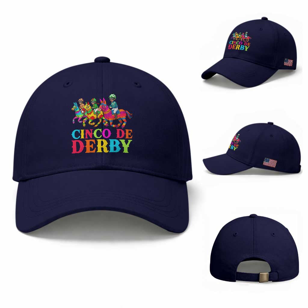 Cinco De Derby Baseball Cap Funny Mexican Derby Pinata Horse Race TS11 Baseball Cap Universal Fit Dark Blue Print Your Wear