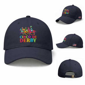 Cinco De Derby Baseball Cap Funny Mexican Derby Pinata Horse Race TS11 Baseball Cap Universal Fit Navy Print Your Wear