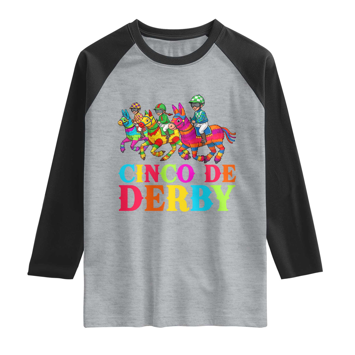 Cinco De Derby Raglan Shirt Funny Mexican Derby Pinata Horse Race TS11 Heather Gray Black Print Your Wear