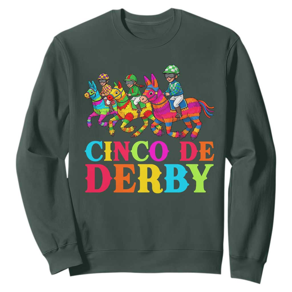 Cinco De Derby Sweatshirt Funny Mexican Derby Pinata Horse Race TS11 Dark Forest Green Print Your Wear