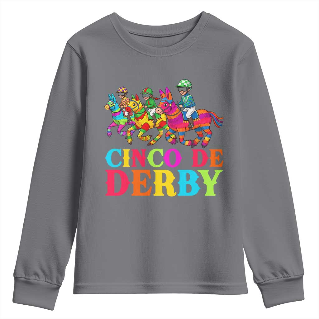 Cinco De Derby Youth Sweatshirt Funny Mexican Derby Pinata Horse Race TS11 Charcoal Print Your Wear