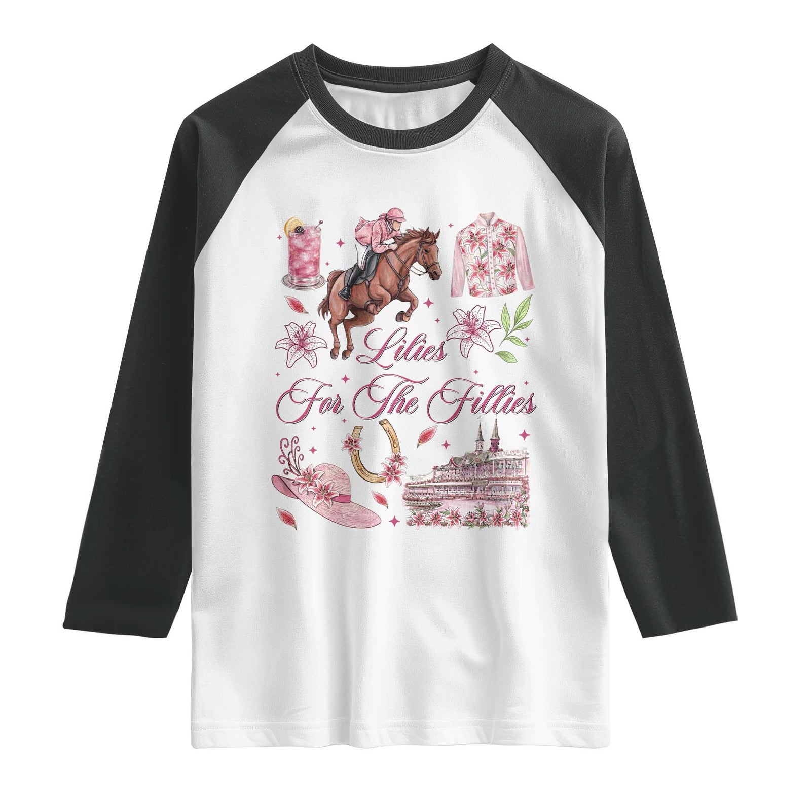 Derby Horse Racing Day Raglan Shirt Lilies For The Fillies Stargazer Lily Flower TS11 White Black Print Your Wear