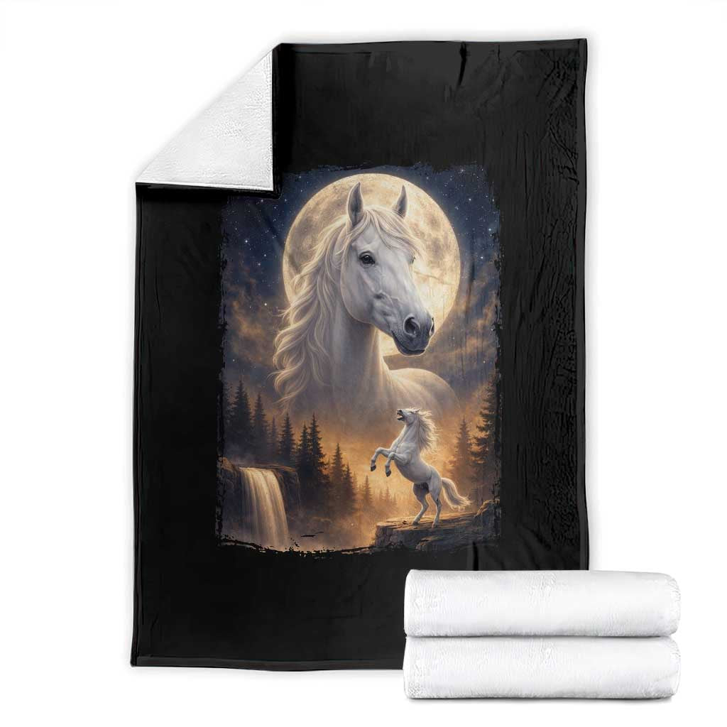 Horse Neighing To The Moon Throw Blanket Vintage 90s Animal Horse Lover Equestrian TS11 Black Print Your Wear