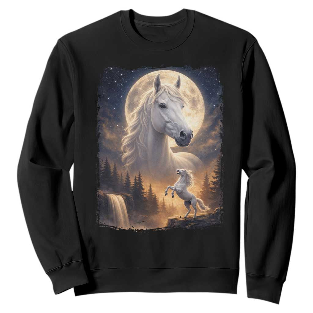 Horse Neighing To The Moon Sweatshirt Vintage 90s Animal Horse Lover Equestrian TS11 Black Print Your Wear