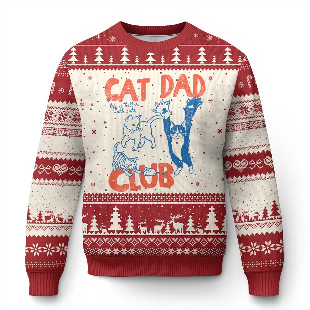 Cat Dad Club Ugly Christmas Sweater Life is Better with Cats Fathers Day TS11 Beige Red Print Your Wear