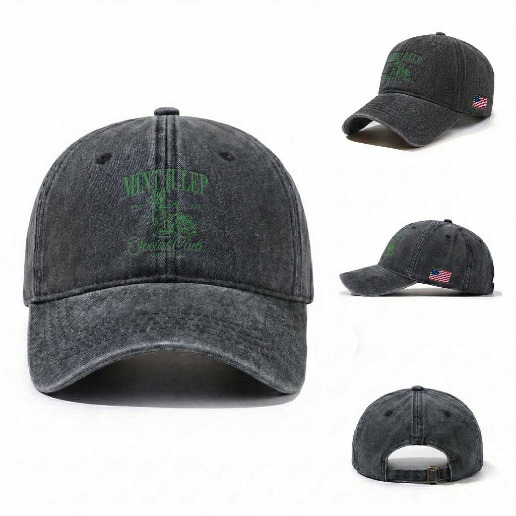 Mint Julep Social Club KY Funny Derby Cocktail Washed Cotton Baseball Cap TS11 Washed Cap Universal Fit Dark Gray Print Your Wear
