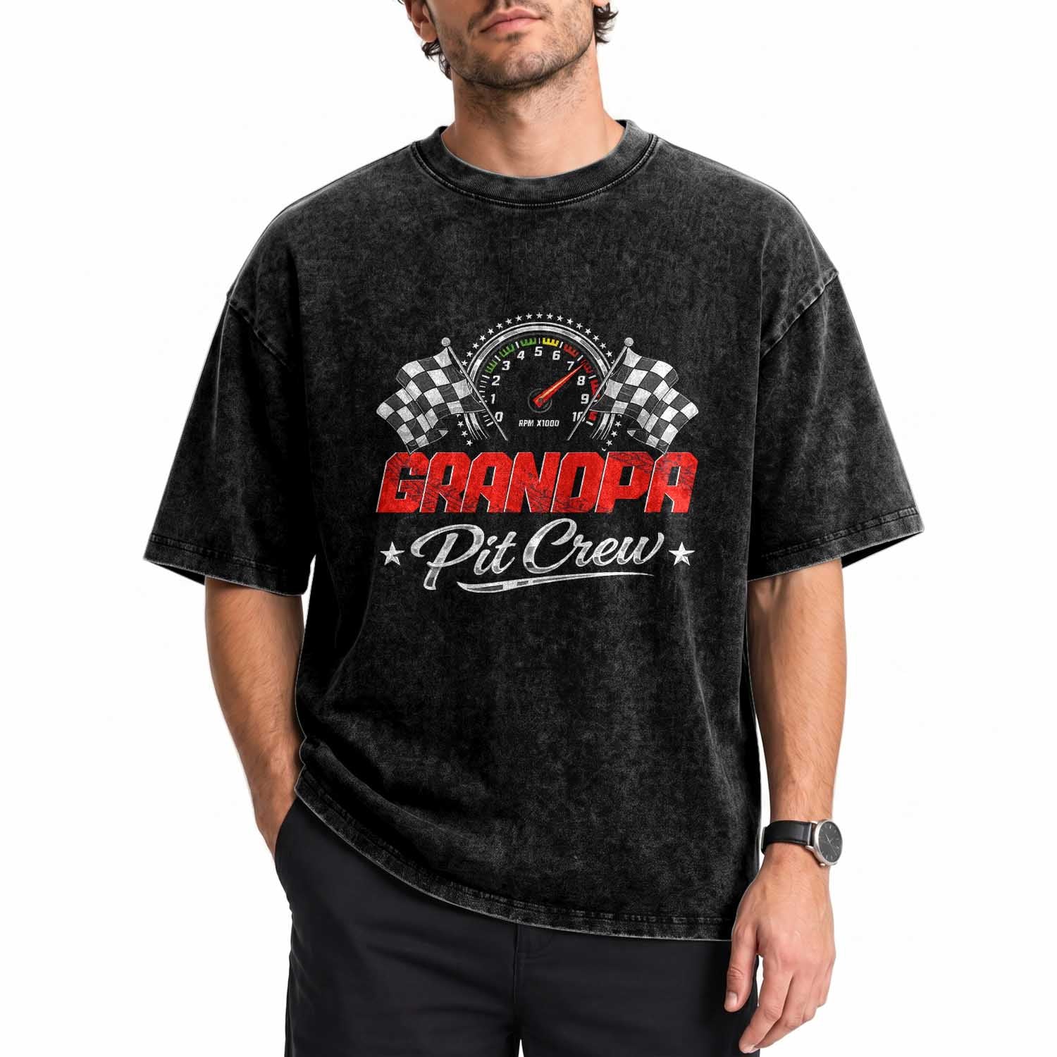 Grandpa Pit Crew Washed Cotton T-Shirt Racing Family Matching Papa Gifts