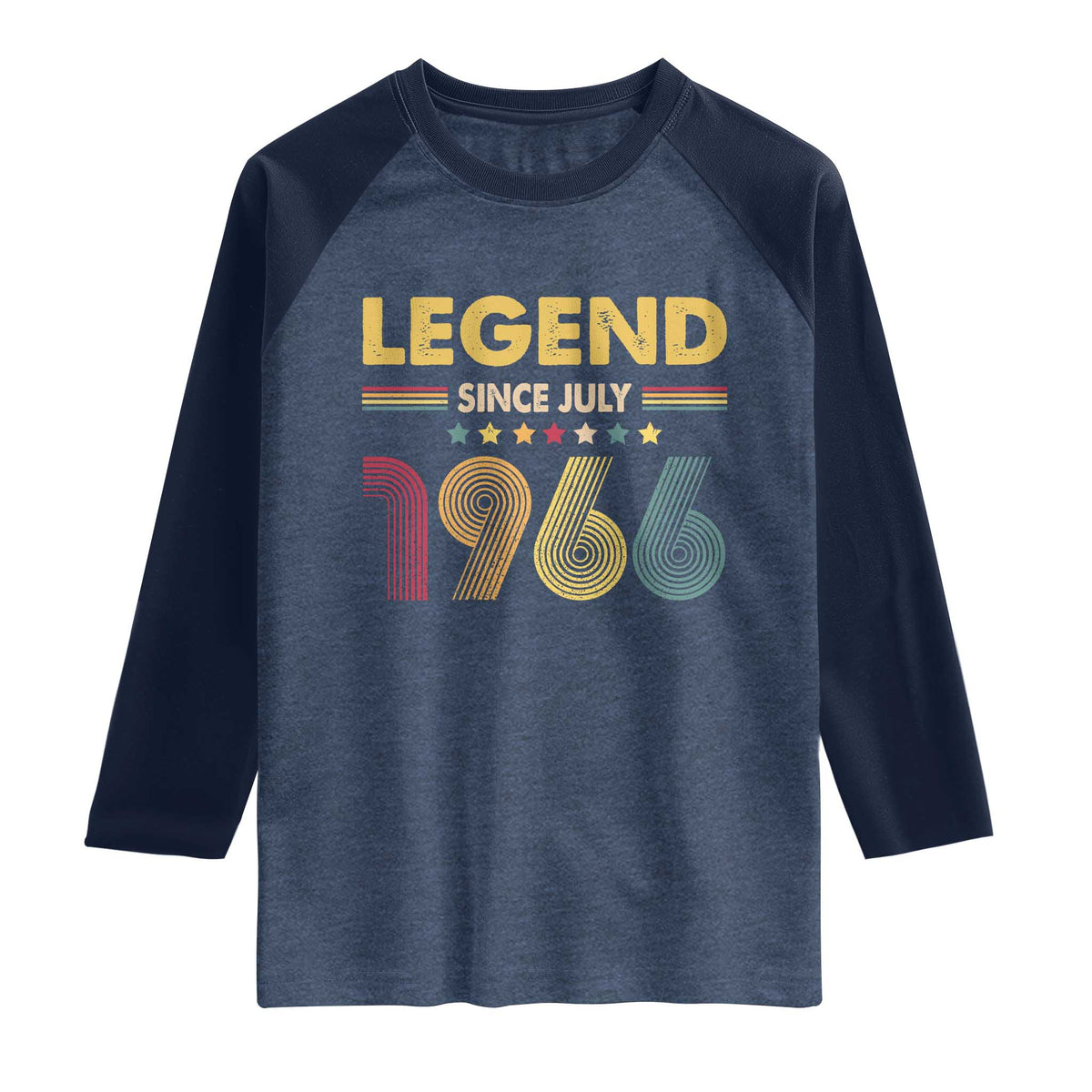 July 60th Birthday Raglan Shirt Legends Since July 1966 Retro Bday TS11 Heather Denim Navy Print Your Wear