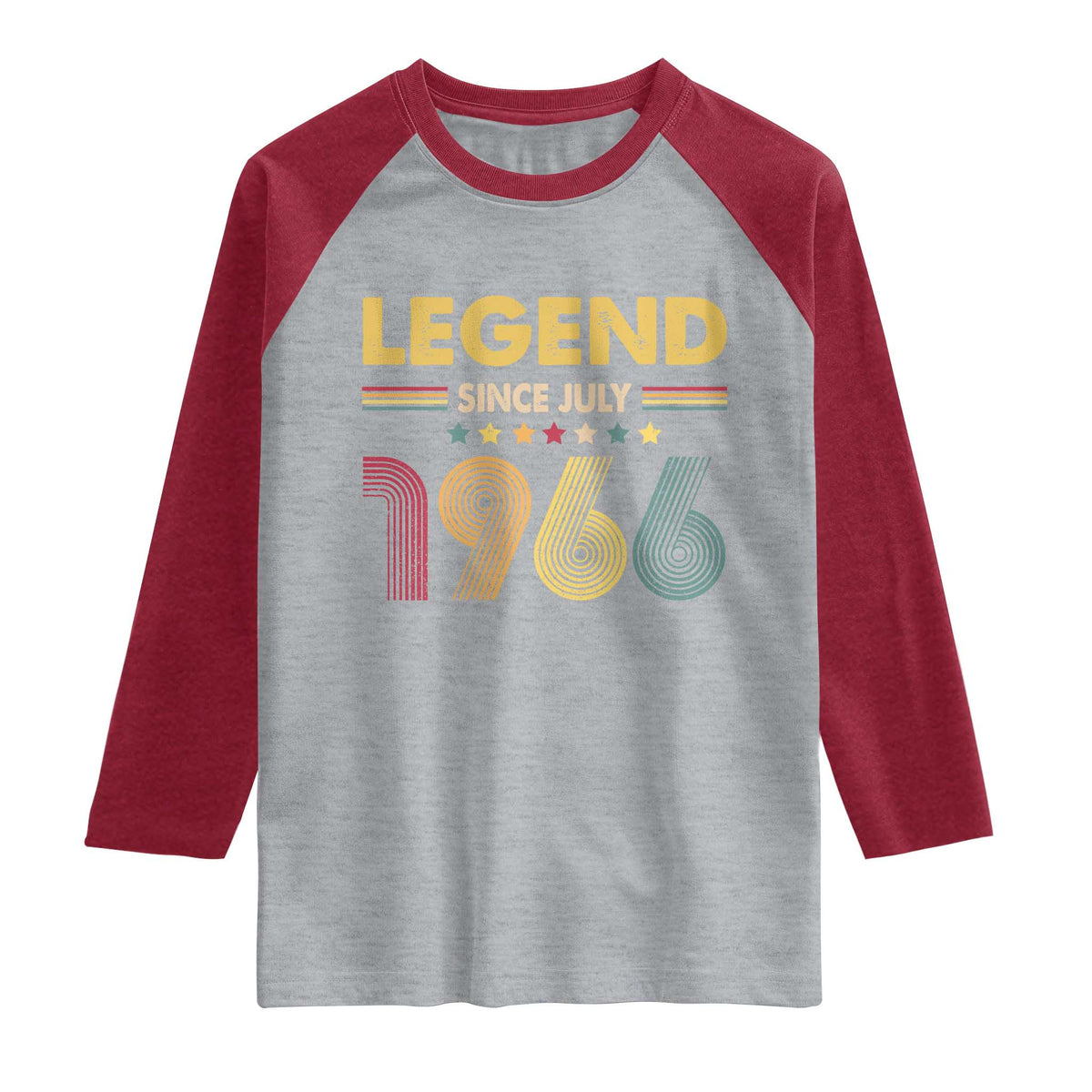 July 60th Birthday Raglan Shirt Legends Since July 1966 Retro Bday TS11 Heather Gray Heather Red Print Your Wear