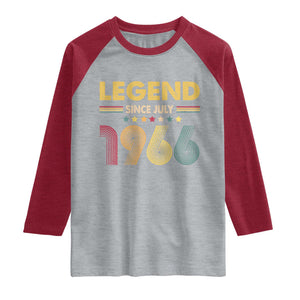 July 60th Birthday Raglan Shirt Legends Since July 1966 Retro Bday TS11 Heather Gray Heather Red Print Your Wear