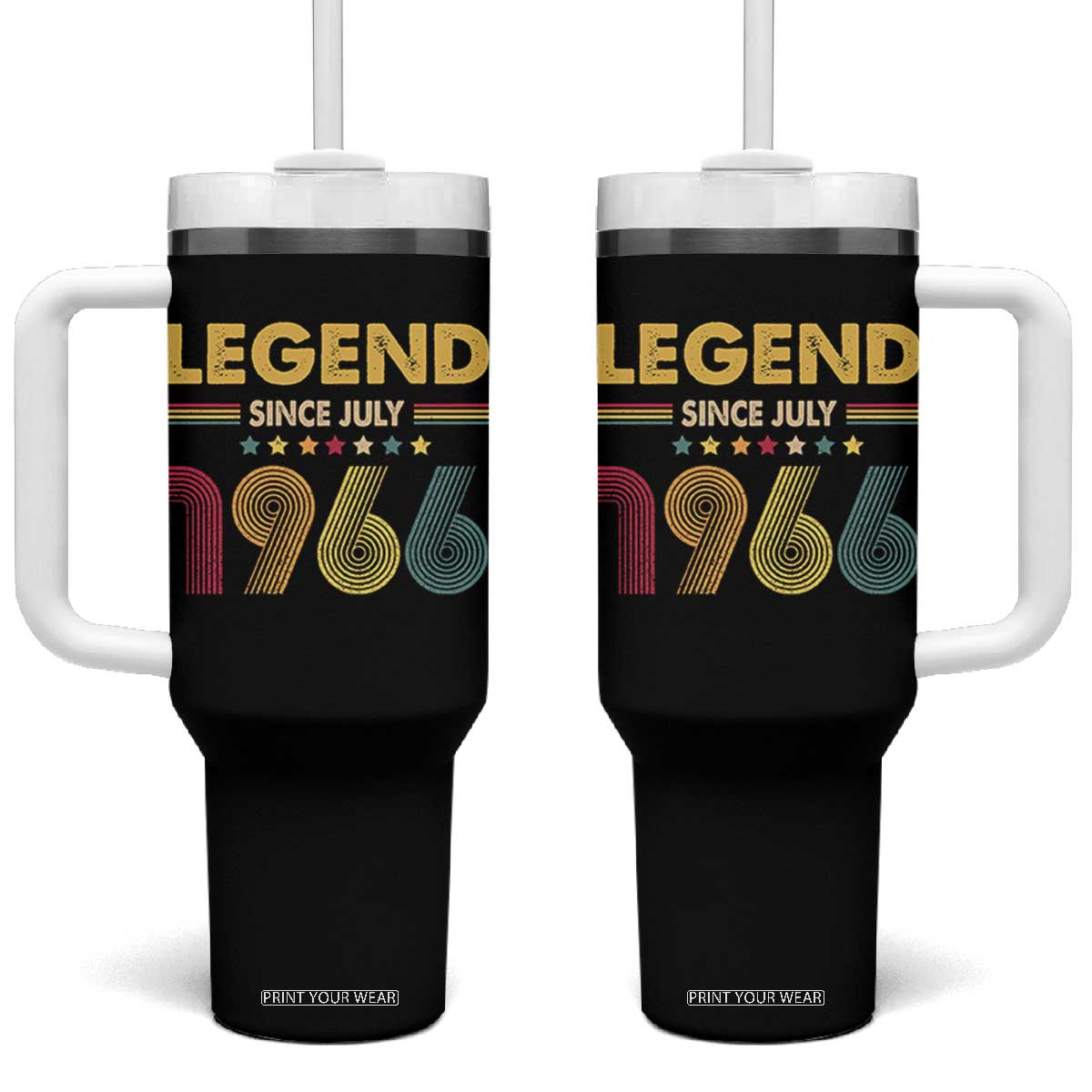July 60th Birthday Tumbler With Handle Legends Since July 1966 Retro Bday TS11 One Size: 40 oz Black Print Your Wear