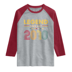 July 16th Birthday Raglan Shirt Legends Since July 2010 Retro Bday TS11 Heather Gray Heather Red Print Your Wear