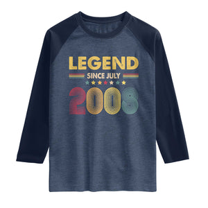 July 18th Birthday Raglan Shirt Legends Since July 2008 Retro Bday TS11 Heather Denim Navy Print Your Wear
