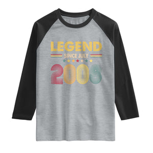 July 18th Birthday Raglan Shirt Legends Since July 2008 Retro Bday TS11 Heather Gray Black Print Your Wear