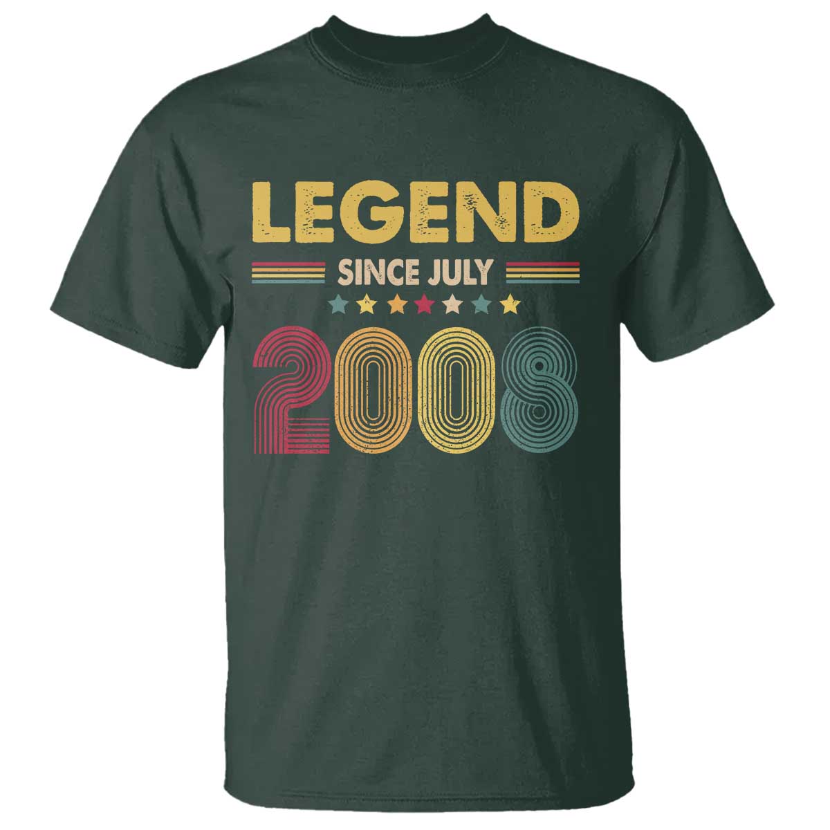July 18th Birthday T Shirt Legends Since July 2008 Retro Bday TS11 Dark Forest Green Print Your Wear