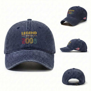 July 18th Birthday Washed Cotton Baseball Cap Legends Since July 2008 Retro Bday TS11 Washed Cap Universal Fit Navy Print Your Wear