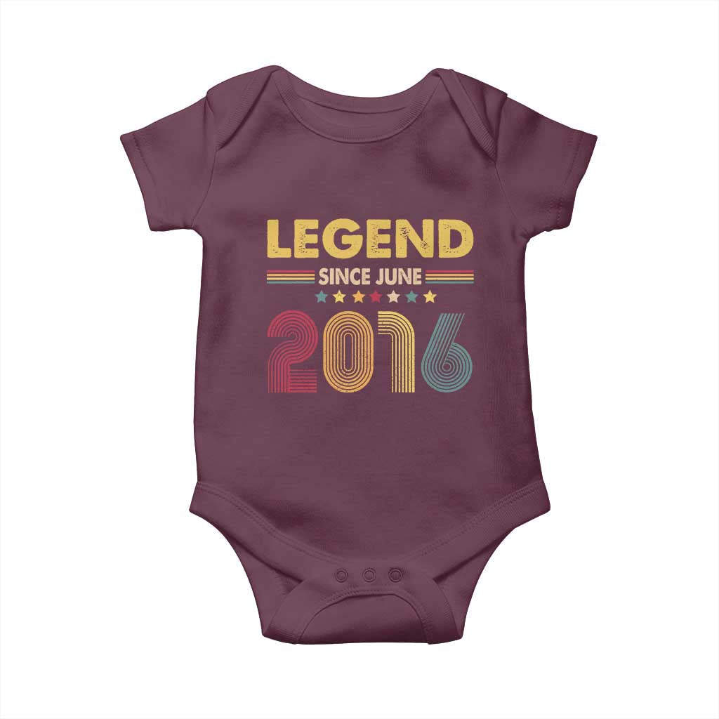 June 10th Birthday Baby Onesie Legends Since June 2016 Retro Bday TS11 Maroon Print Your Wear