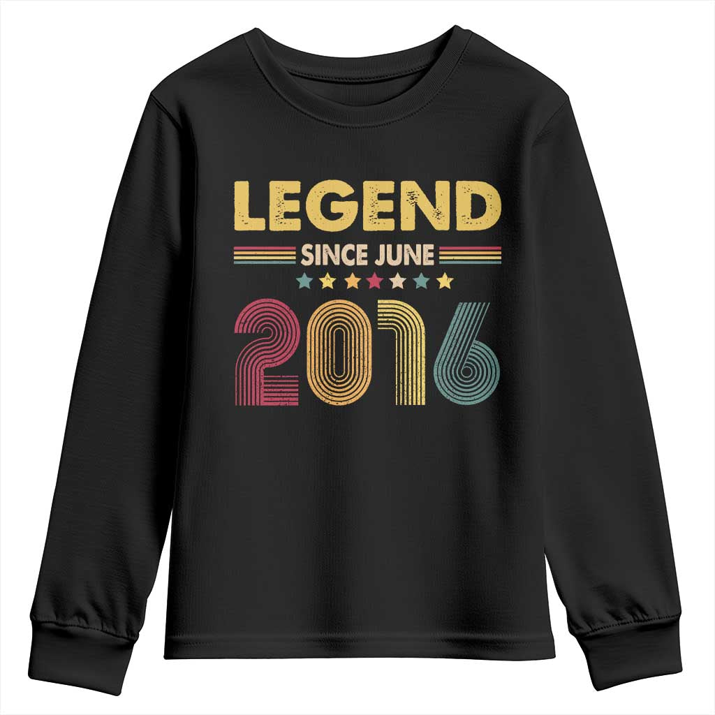 June 10th Birthday Youth Sweatshirt Legends Since June 2016 Retro Bday TS11 Black Print Your Wear