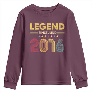 June 10th Birthday Youth Sweatshirt Legends Since June 2016 Retro Bday TS11 Maroon Print Your Wear