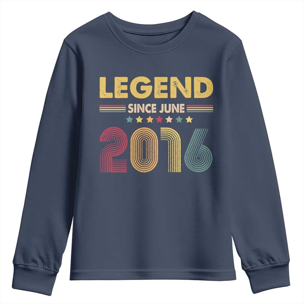 June 10th Birthday Youth Sweatshirt Legends Since June 2016 Retro Bday TS11 Navy Print Your Wear