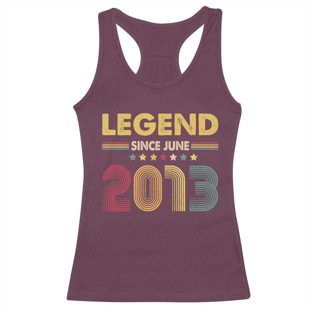 June 13th Birthday Racerback Tank Top Legends Since June 2013 Retro Bday TS11 Maroon Print Your Wear