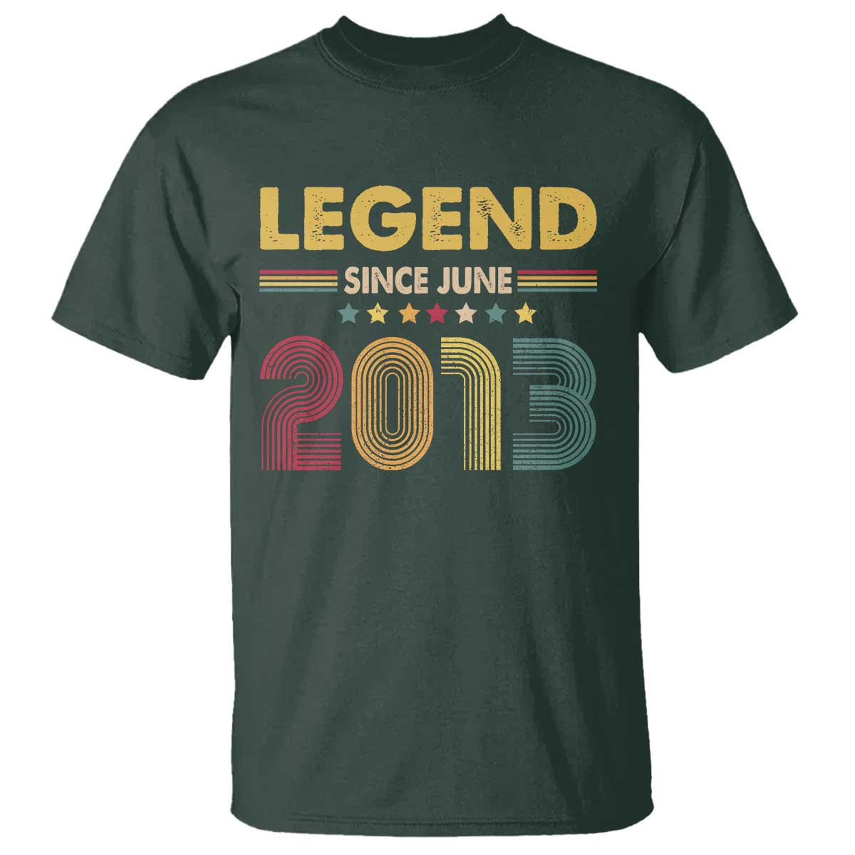 June 13th Birthday T Shirt Legends Since June 2013 Retro Bday TS11 Dark Forest Green Print Your Wear