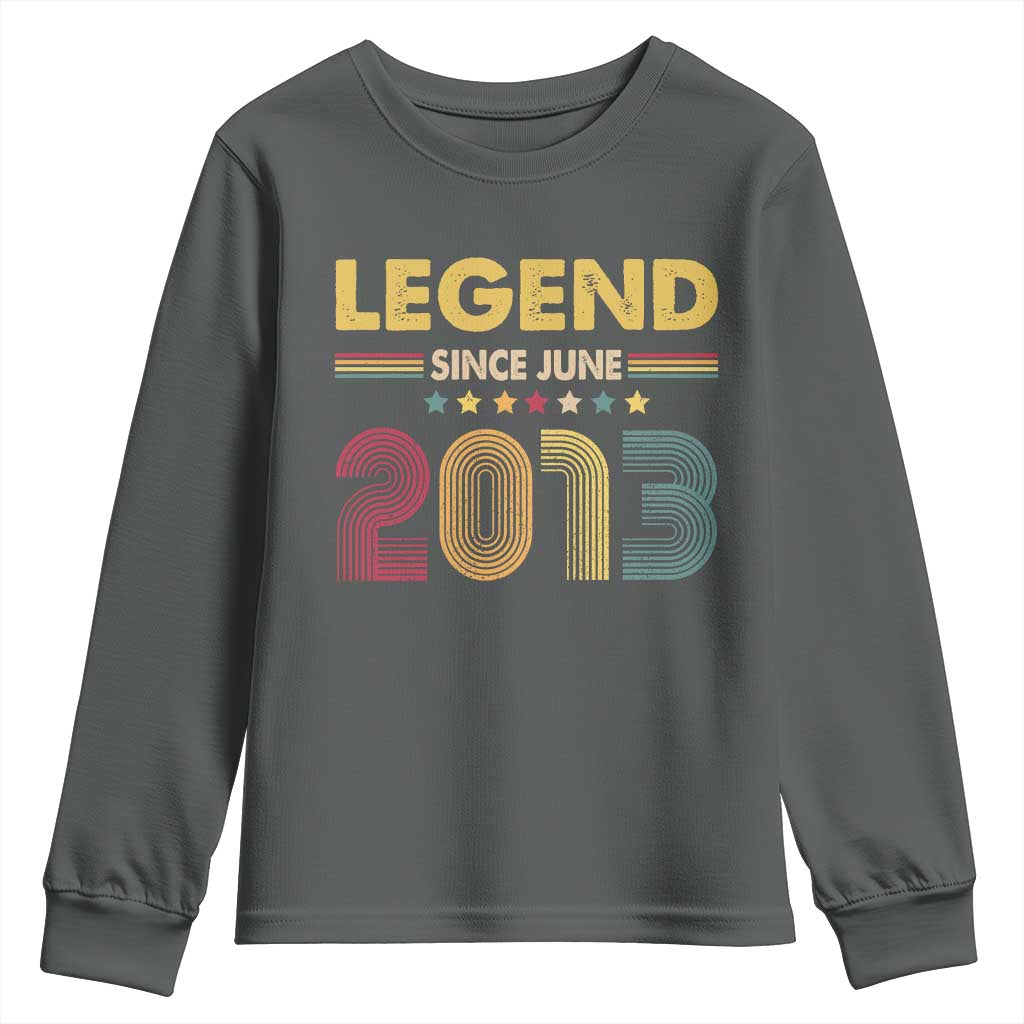 June 13th Birthday Youth Sweatshirt Legends Since June 2013 Retro Bday TS11 Dark Heather Print Your Wear