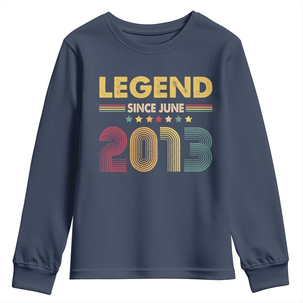 June 13th Birthday Youth Sweatshirt Legends Since June 2013 Retro Bday TS11 Navy Print Your Wear