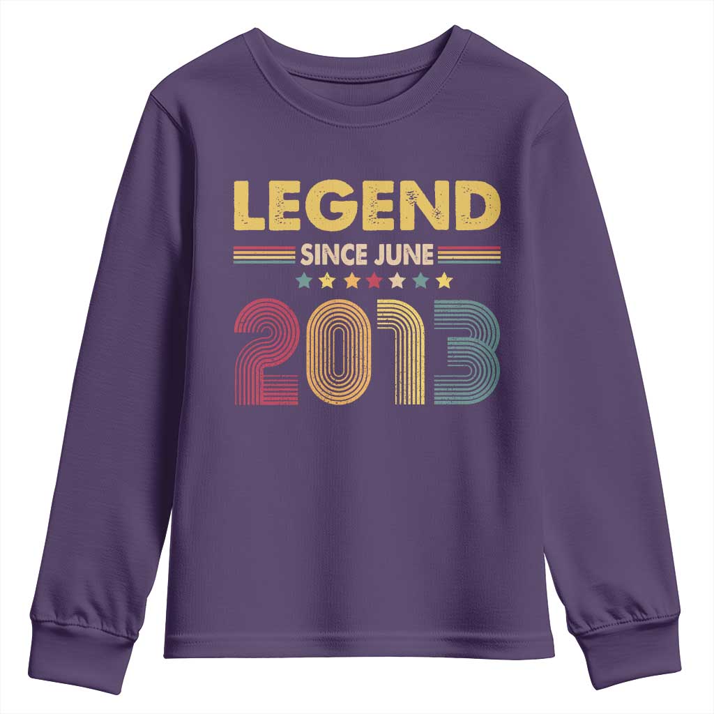 June 13th Birthday Youth Sweatshirt Legends Since June 2013 Retro Bday TS11 Purple Print Your Wear