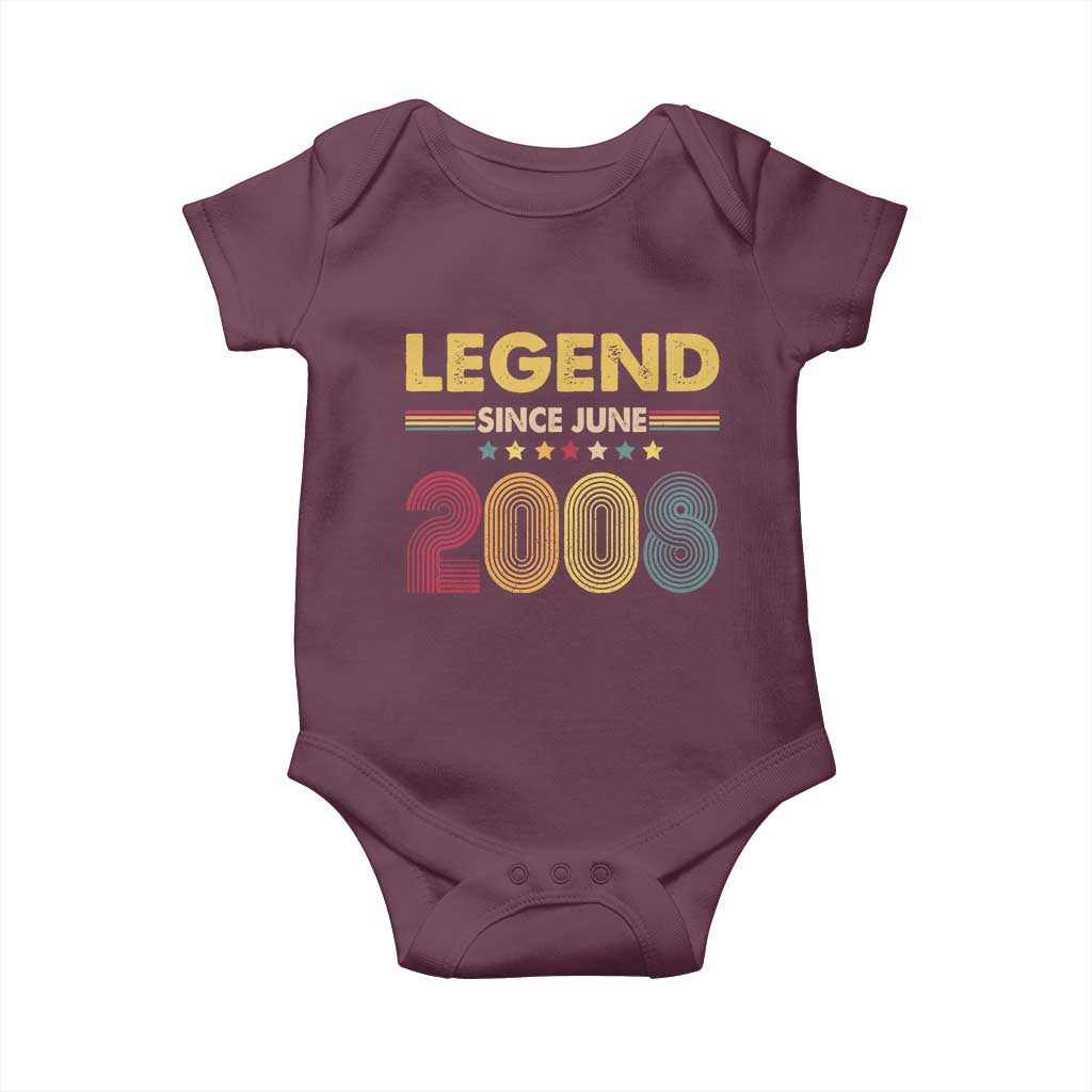June 18th Birthday Baby Onesie Legends Since June 2008 Retro Bday TS11 Maroon Print Your Wear