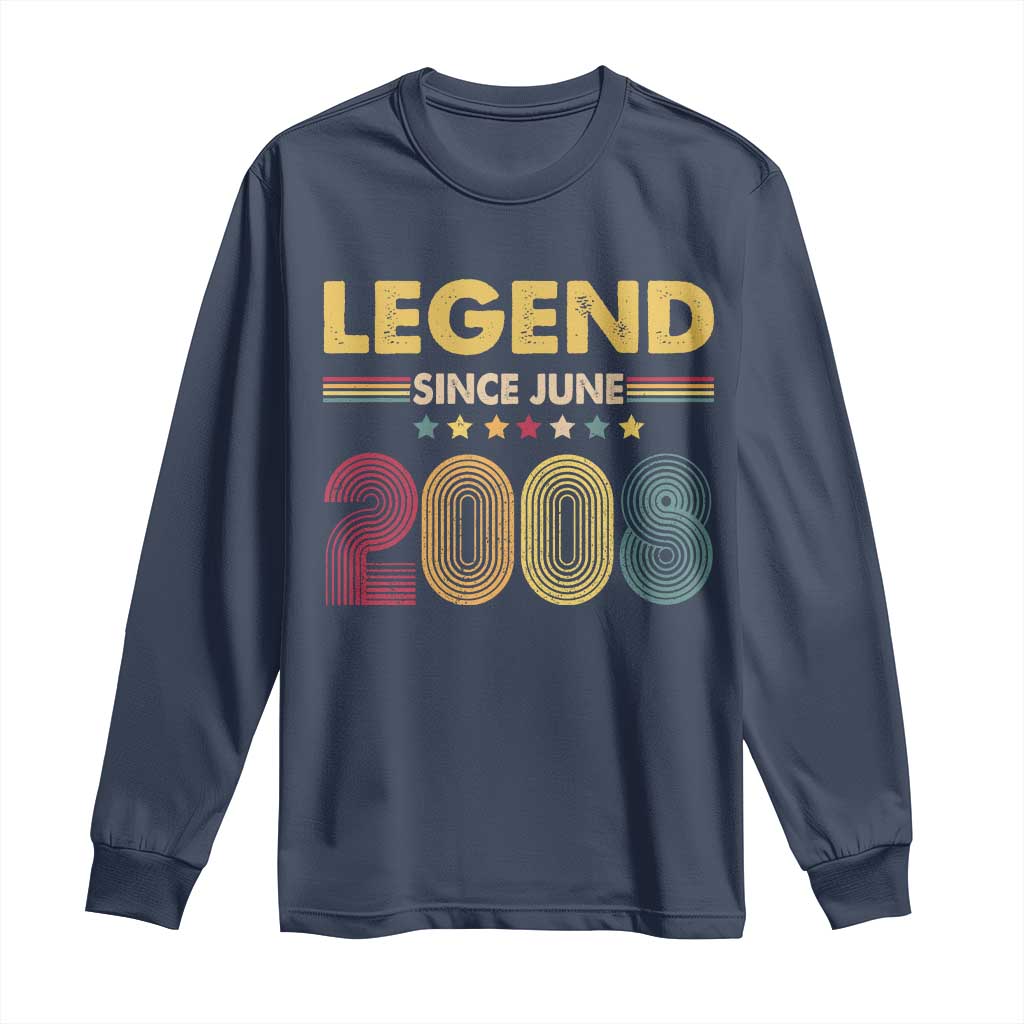June 18th Birthday Long Sleeve Shirt Legends Since June 2008 Retro Bday TS11 Navy Print Your Wear