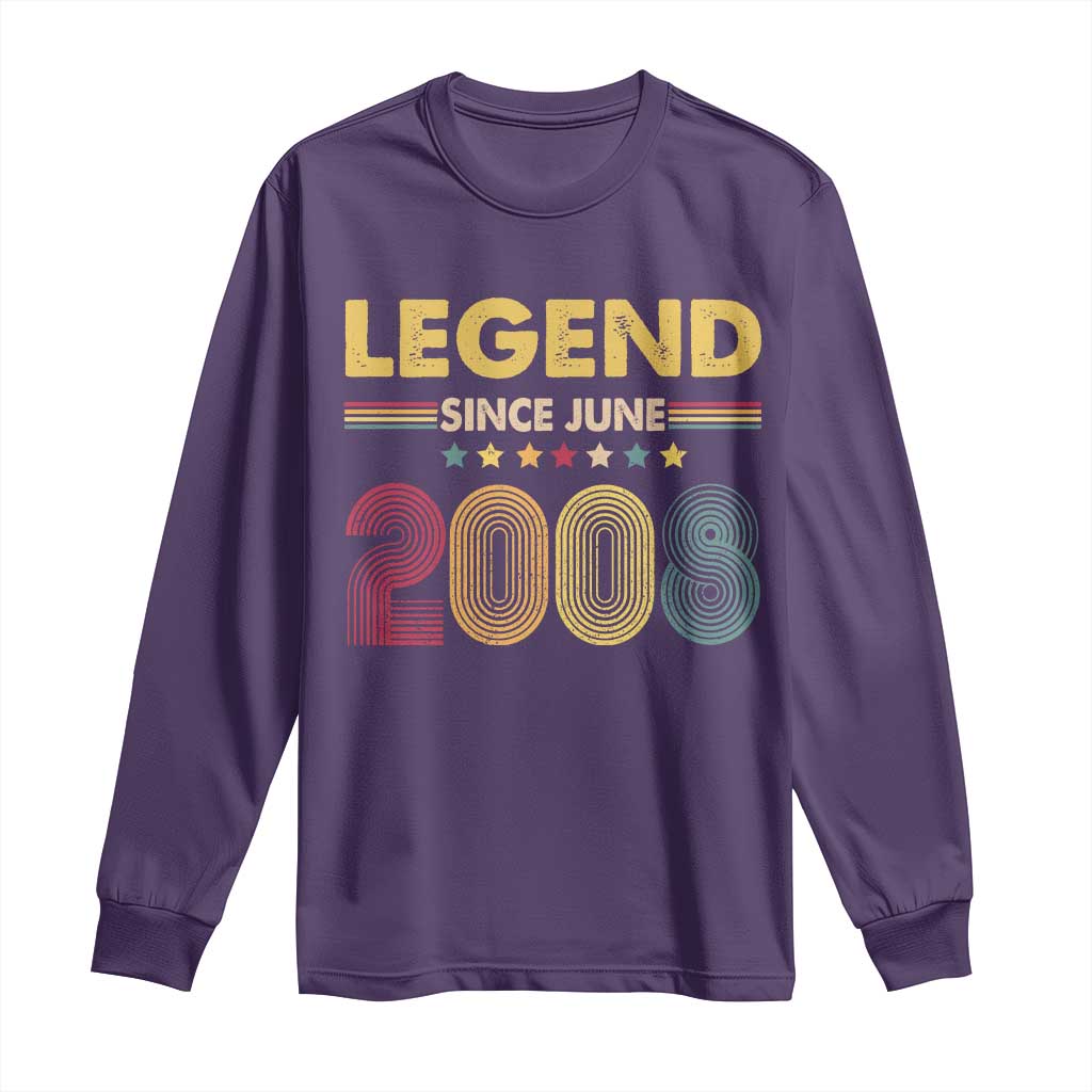 June 18th Birthday Long Sleeve Shirt Legends Since June 2008 Retro Bday TS11 Purple Print Your Wear