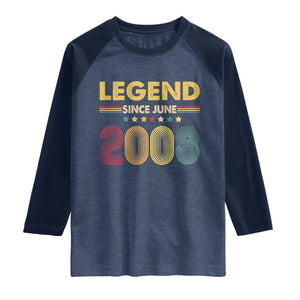 June 18th Birthday Raglan Shirt Legends Since June 2008 Retro Bday TS11 Heather Denim Navy Print Your Wear
