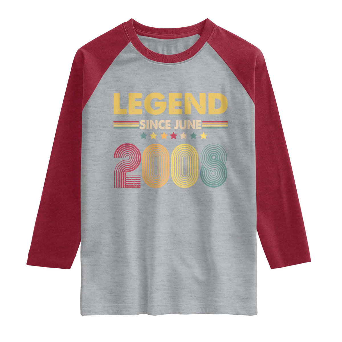 June 18th Birthday Raglan Shirt Legends Since June 2008 Retro Bday TS11 Heather Gray Heather Red Print Your Wear