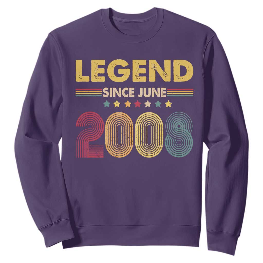 June 18th Birthday Sweatshirt Legends Since June 2008 Retro Bday TS11 Purple Print Your Wear