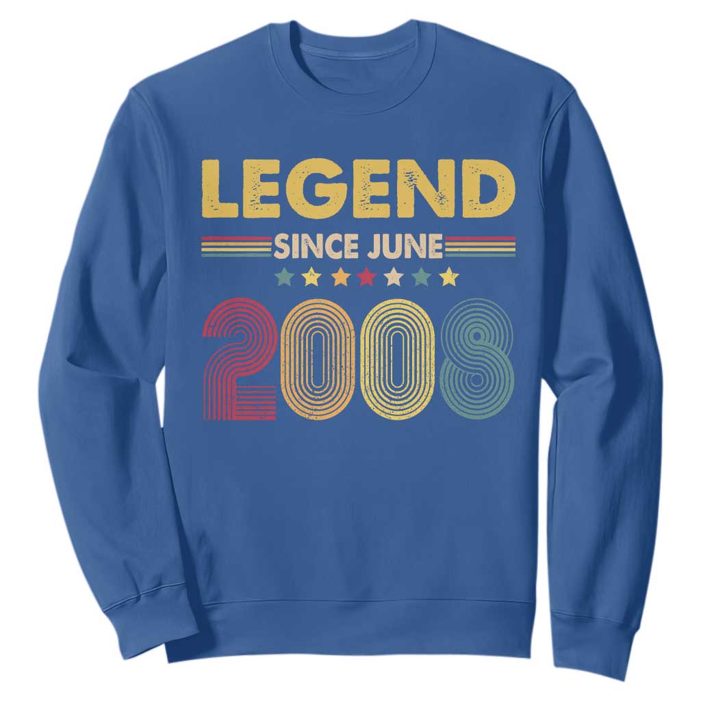 June 18th Birthday Sweatshirt Legends Since June 2008 Retro Bday TS11 Royal Blue Print Your Wear