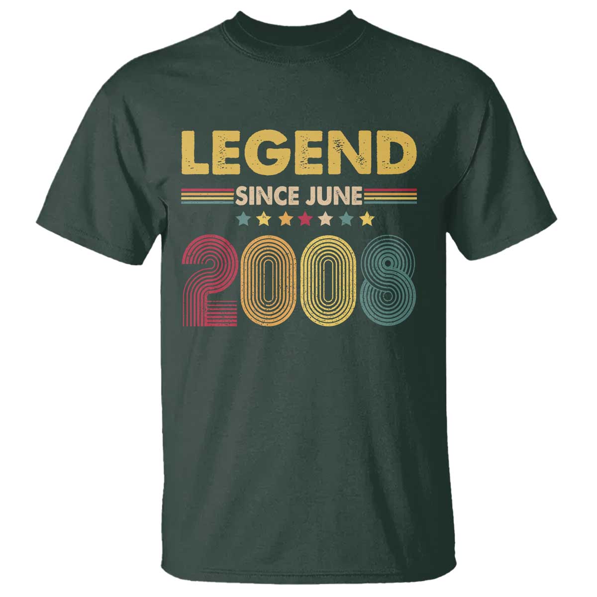June 18th Birthday T Shirt Legends Since June 2008 Retro Bday TS11 Dark Forest Green Print Your Wear