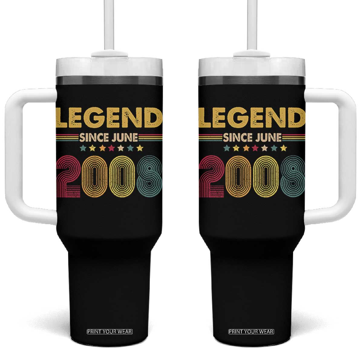 June 18th Birthday Tumbler With Handle Legends Since June 2008 Retro Bday TS11 One Size: 40 oz Black Print Your Wear