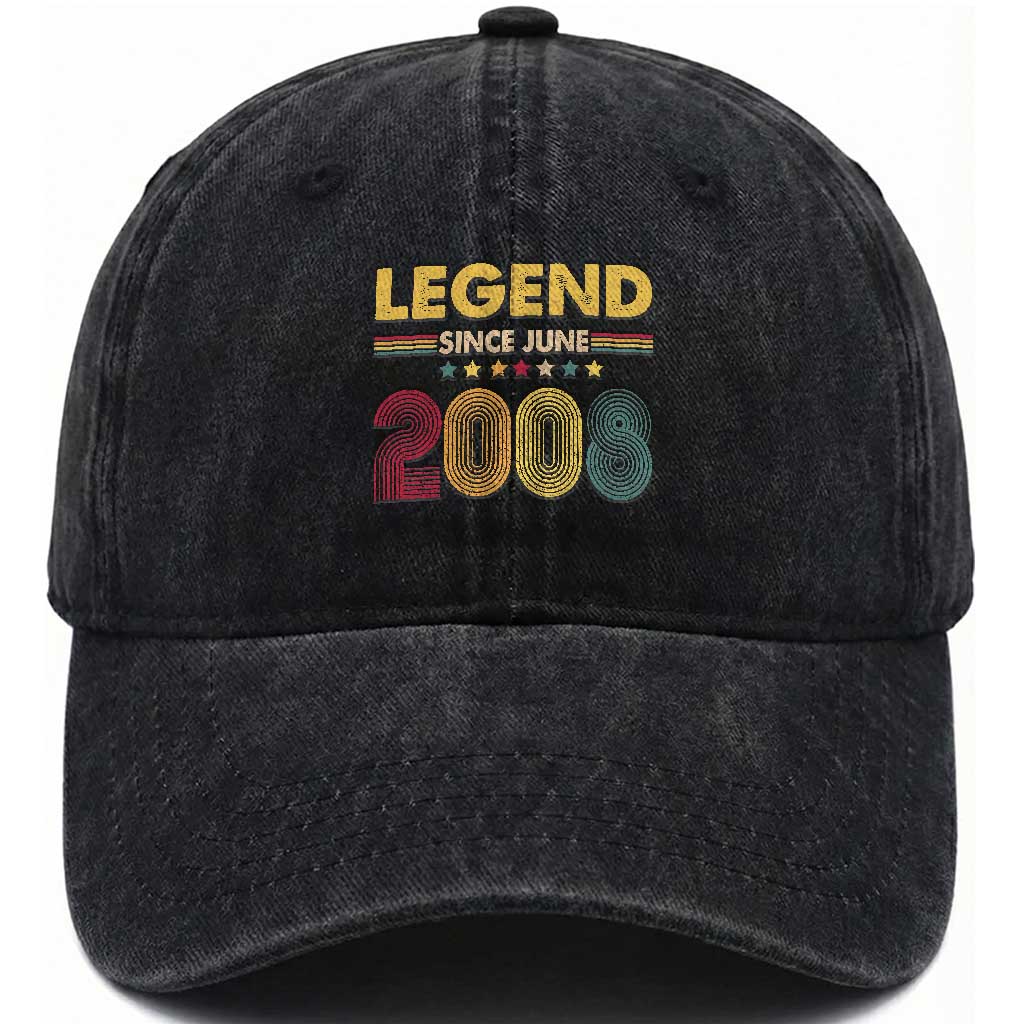 June 18th Birthday Washed Cotton Baseball Cap Legends Since June 2008 Retro Bday TS11 Print Your Wear