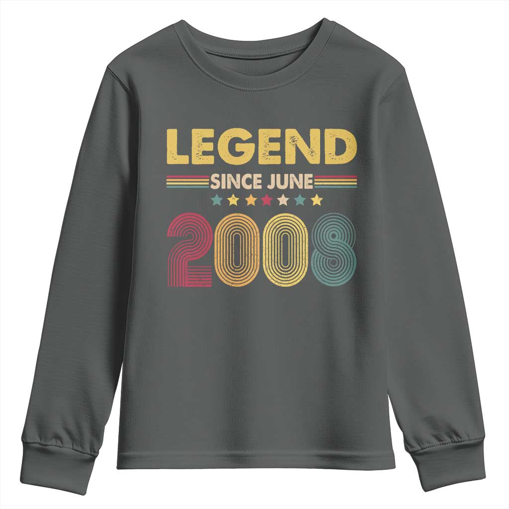 June 18th Birthday Youth Sweatshirt Legends Since June 2008 Retro Bday TS11 Dark Heather Print Your Wear