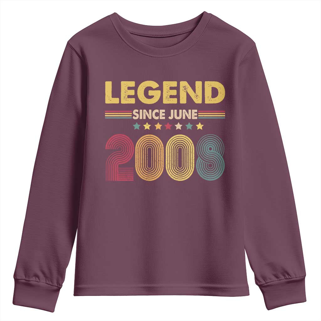 June 18th Birthday Youth Sweatshirt Legends Since June 2008 Retro Bday TS11 Maroon Print Your Wear