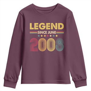 June 18th Birthday Youth Sweatshirt Legends Since June 2008 Retro Bday TS11 Maroon Print Your Wear
