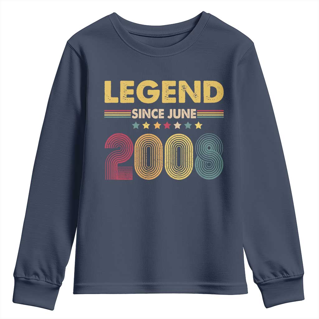 June 18th Birthday Youth Sweatshirt Legends Since June 2008 Retro Bday TS11 Navy Print Your Wear
