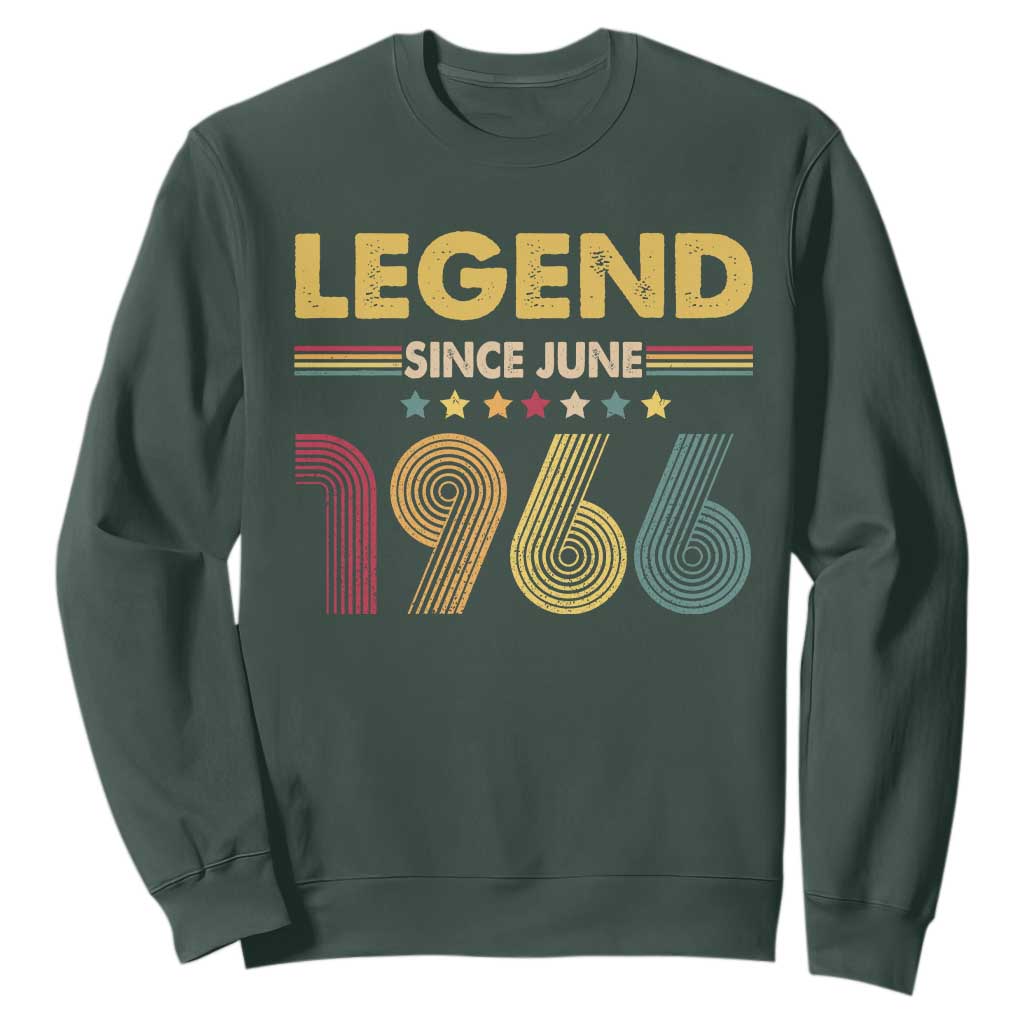 June 60th Birthday Sweatshirt Legends Since June 1966 Retro Bday TS11 Dark Forest Green Print Your Wear